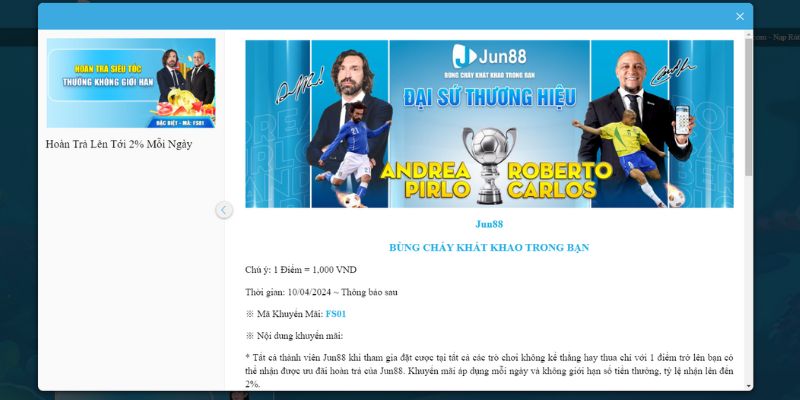 Hoàn Trả Mỗi Ngày Ưu Đãi Ngất Ngây Nhận Phủ Phê Lên Tới 2% 7 Thông tin về sự kiện ưu đãi hoàn trả mỗi ngày Jun88